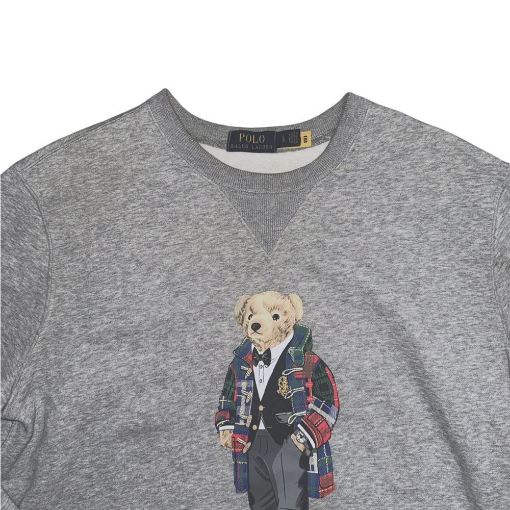 polo by ralph lauren heather grey duffel bear crewneck fleece sweatshirt - Picture 4 of 6